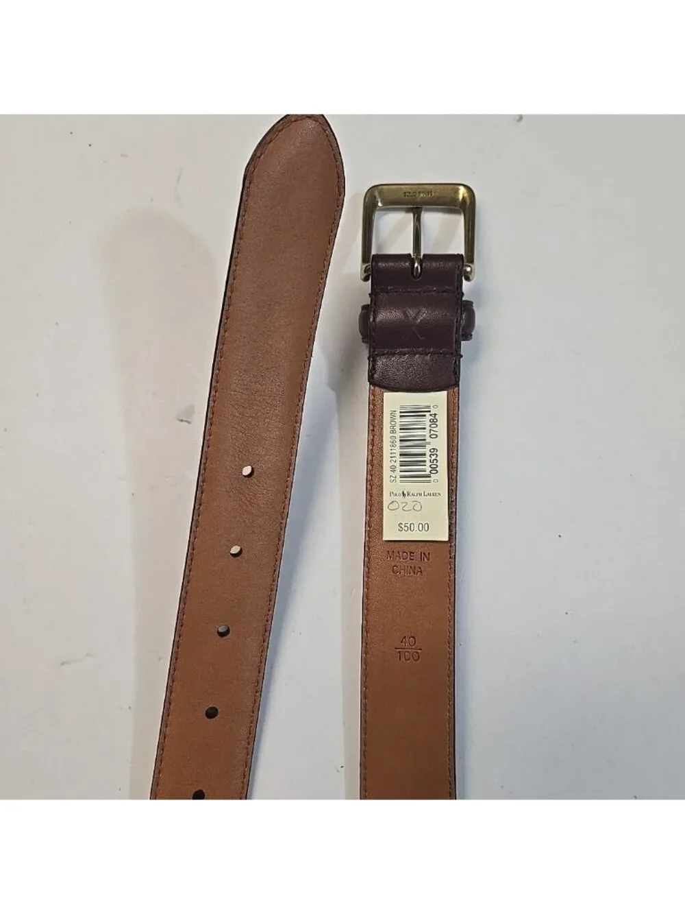 NWT Polo Ralph Lauren Brown Leather Belt Mens Genuine Leather Brass Buckle